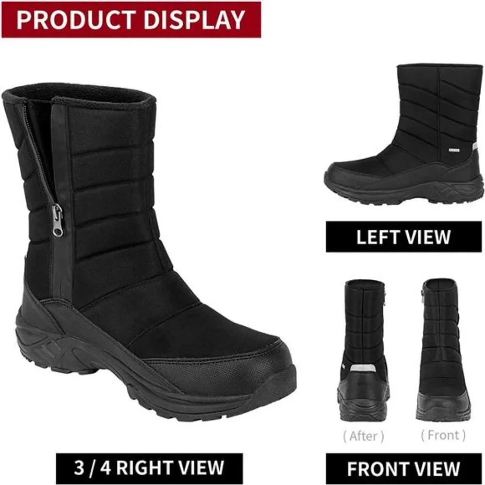 Men's Winter Mid-Calf Snow Boots Fur Warm Waterproof Slip On